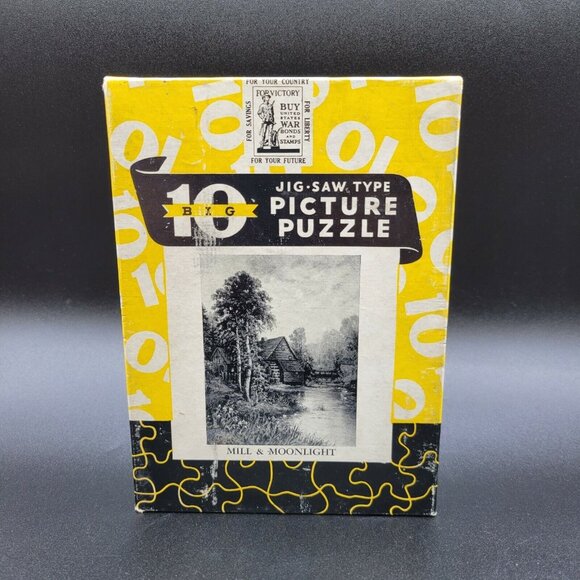 Big 10 Jigsaw Puzzle 1940's Color Picture Puzzle Mill & Moonlight - Picture 1 of 9